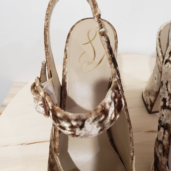 Sam Edelman Jildie Slingback Mary Jane Heel Size 10 Sand Crushed Velvet Retro - Picture 12 of 15